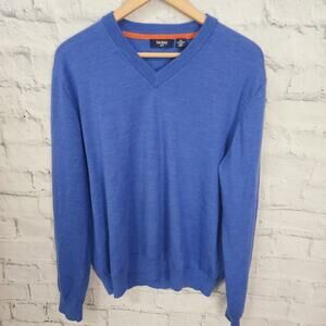 Hickey sweater top Sz XL long sleeve blue v neck 100% merino A25